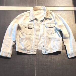 Isabel Marant Light Off-White Denim Jean Jacket Navajo Beaded Collar Sz 42 M